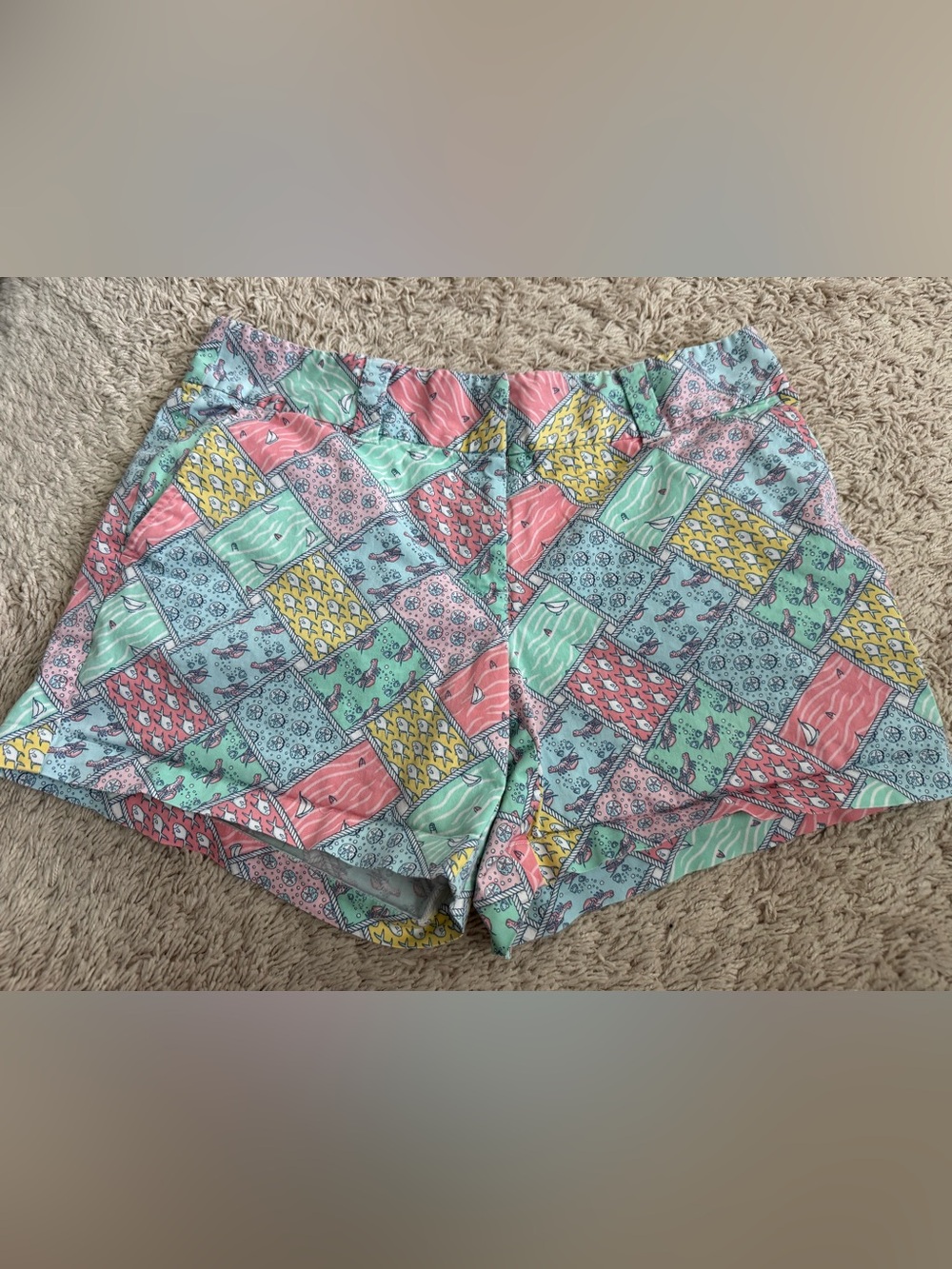 Vineyard Vines Pastel Patchwork Shorts in Mint, Coral, Yellow & Aqua